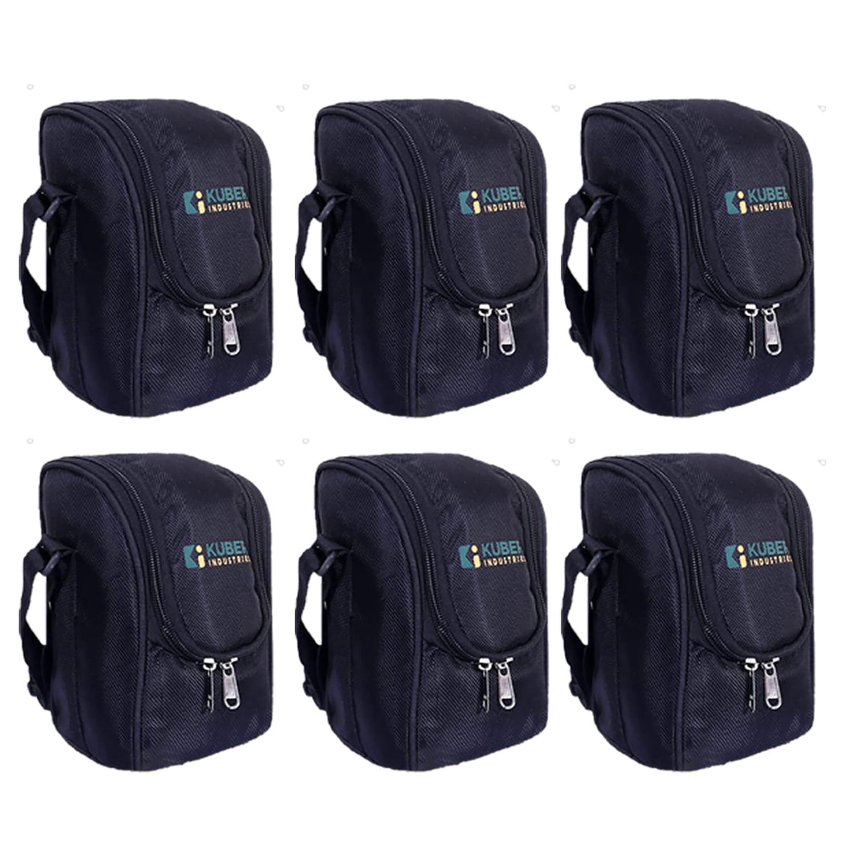 Kuber Industries Lunch Box|Canvas Leak Proof 3 Stainless Steel Insulated Containers Lunch Bag|Adjustable Straps Tiffin Box with Zipper Closure (Black) (Pack of 6)