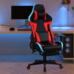 Kuber Industries Ergosmart PC Gaming Chairs with Wheels | Comes with Headrest, Lumbar Support Cushions & Footrest | Comfortable Chair for Long Sitting & Back Pain Relief | WC2022-1F-Black & Red