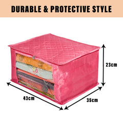 Heart Home Saree Cover | Zip Closure Saree Cover | Clothes Storage Bag | Wardrobe Organiser for Suit | Transparent Window Saree Cover | 9 inch | Pack of 3 | Pink