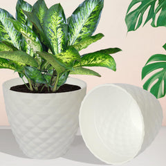 Kuber Industries Flower Pot | Flower Planter Pots for Indoor | Flower Pots for Outdoor | Pot for Garden & Balcony Flowering | Flower Plants Pot | Diamond Flower Pot | 6 Inch | Pack of 5 | White