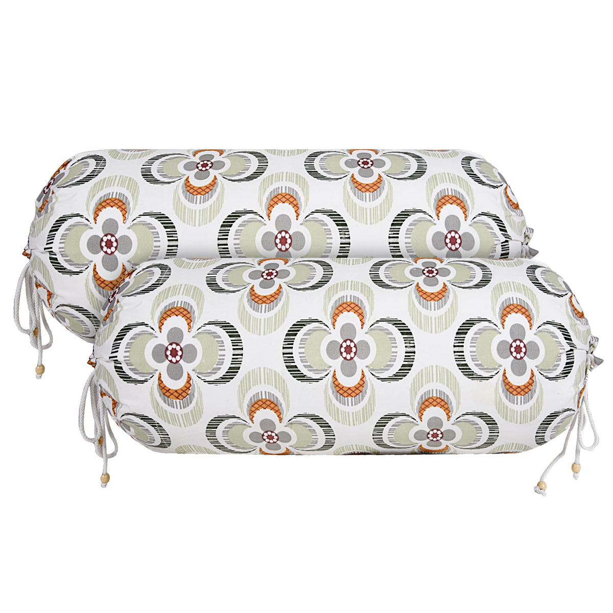 Kuber Industries Bolster Cover | Cotton Masand Pillow Cover | Diwan Round Bolster Pillow Covers | Bolster Cushion Pillow Cover Set | Roll Masand Cover | Green Flower | Pack of 2 | White