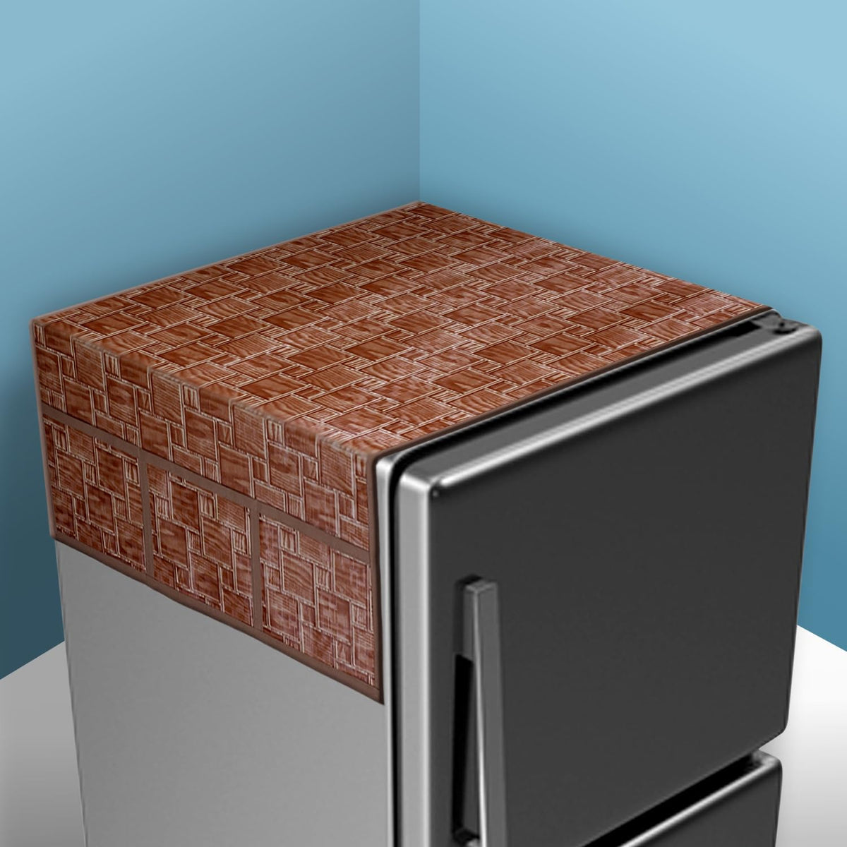 Kuber Industries Fridge Top Cover | Fridge Top Cover with Pockets | Refrigerator Top Cover for Kitchen | Fridge Top Cover with 6 Utility Pockets | New Check Fridge Cover | Brown