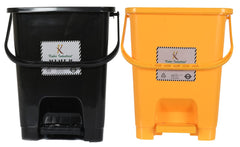 Kuber Industries Square Premium Plastic Pedal Dustbin with Lid for Home/Kitchen/Office 10 Ltr (Black & Yellow)-Pack of 2