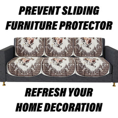 Heart Home Sofa Cover | Single Seater Sofa Slip Cover Set | Check Border Sofa Cover | Velvet Couch Cover | Sofa Slipcover Set | Sofa Cover for Living Room | Brown