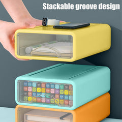 Kuber Industries (Set of 4) Stackable Stationary Organizers Drawer with Translucent for Home, Office & Makeup Suppliance | Desktop Storage Box Table Organiser, JSNH604L-1BG | Blue & Green