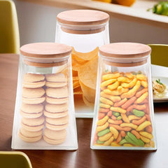 Kuber Industries Borosilicate Glass Jar with Bamboo Lid (Pack of 3 Triangle)