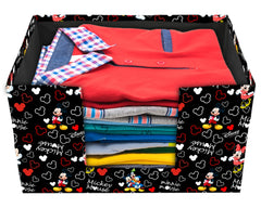 Heart Home Non-Woven Mickey Mouse Print Foldable Shirt Stacker/Wardrobe Organizer For Shirts, Sarees, Lehengas With Handle Pack of 2 (Black)