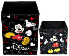 Kuber Industries Disney Mickey Mouse Print Non Woven Large Size Fabric Foldable Laundry Basket and Small Size Cube Toy, Books, Shoes Storage Box with Handle (Set of 2, Black)-KUBMART11899, Standard