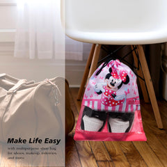 Heart Home Disney Minnie Shoe Cover | Travel Shoe Storage Bags | Polyester Storage Bag | Drawstring Shoe Cover | Shoe Organizer with Clear window | Pack of 6 | Pink