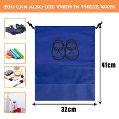 Heart Home Shoe Cover | Travel Shoe Storage Bags | Non-Woven Storage Bag | Shoe Cover with Drawstring | Shoe Organizer with Clear window | Plain | Pack of 12 | Blue