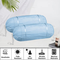 Kuber Industries Bolster Covers | Cotton Bolster Cover Set | Diwan Bolster Cover Set | Bolster Pillow Cover | Plain Lace Print Masand Cover | 16x32 Inch | Pack of 4 | Sky Blue