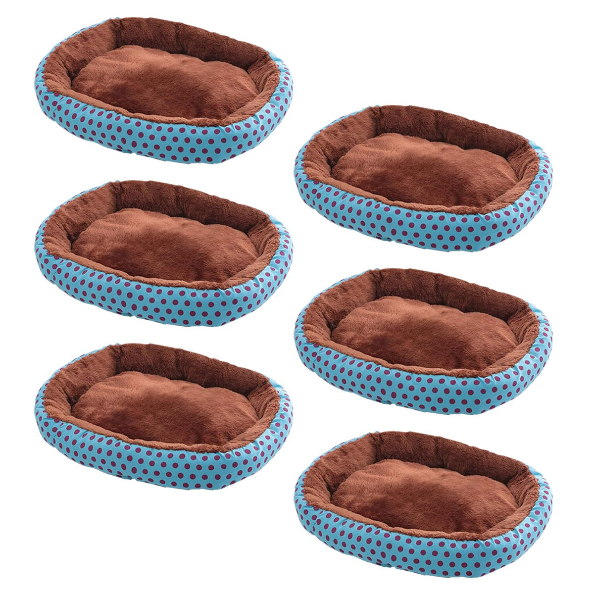 Kuber Industries Dog & Cat Bed|Soft Plush Top Pet Bed|Oxford Cloth Polyester Filling|Medium Washable Dog Bed|Circular Cat Bed with Rise-Edge Pillow|QY039BC-L|Blue & Coffee(Pack of 6)