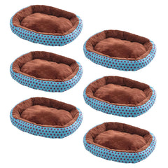 Kuber Industries Dog & Cat Bed|Soft Plush Top Pet Bed|Oxford Cloth Polyester Filling|Medium Washable Dog Bed|Circular Cat Bed with Rise-Edge Pillow|QY039BC-L|Blue & Coffee(Pack of 6)