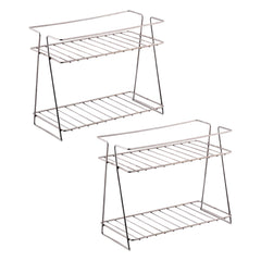Kuber Industries (Set of 2) Multipurpose Counter Top Spice Rack Trolley Organizer 2-Layer Stainless Steel Corner Stand for Kitchen | Silver
