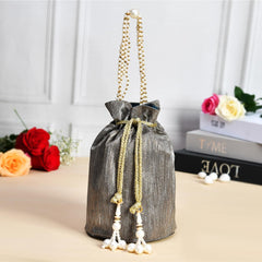 Heart Home Potli | Polyester Wedding Potli | Beads Handle Potli | Wallet Potli for Woman | Christmas Gift Potli | Baby Shower Potli | Metallic Shining Potli | Antique