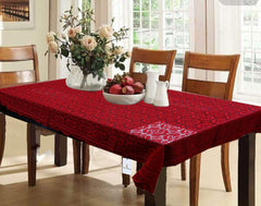 Kuber Industries Circle Design Cotton Round 6 Seater Dining Table Cover (KUBMART02712, Maroon)(Pack of 1)
