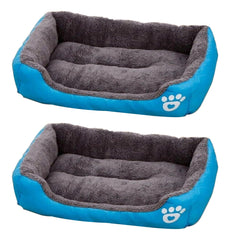 Kuber Industries Dog & Cat Bed|Super Soft Plush Top Pet Bed|Oxford Cloth Polyester Filling|Machine Washable Dog Bed|Rectangular Cat Bed with Rise-Edge Pillow|QY036B-M|Sky Blue (Pack of 2)