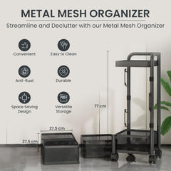 Kuber Industries 4-Layer Kitchen Trolley | 360° Rotating Storage Rack | Square Storage Rack with Wheels | Fruit and Vegetable Storage for Kitchen | Pack of 2 | (Black)