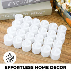 Kuber Industries LED Tea Light Candles for Home Decor |Battey Operated |Yellow Light |Safe & Easy to Maintain |Diwali Lights for Decoration Festivities & Parties|BO-051702A|White|Set Of 24 (Pack Of 5)