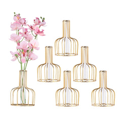 Kuber Industries (Set of 6) Metal Flower Vase Stand for Living Room Corner - Show Pieces for Dining Table - Comes with Glass Test Tube for Plants (Gold)