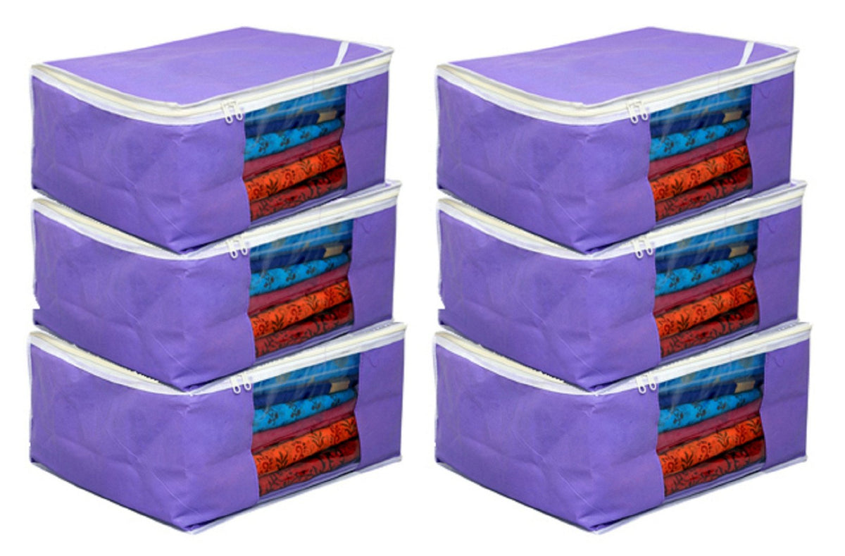 Kuber Industries 6 Piece Non Woven Saree Cover Set, Purple (KI19161_2)