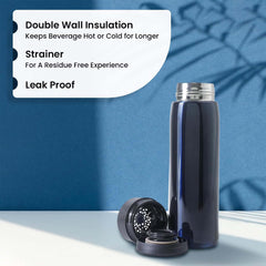 Kuber Industries LeakProof Insulated Stainless Steel Water Tumbler Bottle for Men's | Water Bottle for Office & Kids | Ideal for Gym, Home, Hiking & Travel | CO230201C-Navy