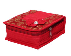 Kuber Industries Cotton Portable Jewellery Organizer With 4 Tranasparent Pockets, Set Of 2 (Red)-Hs_38_Kubmart21225