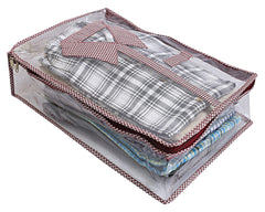Heart Home Multiuses Check Print PVC Shirt Organizer For storing Shirt Pack of 3 (Maroon)