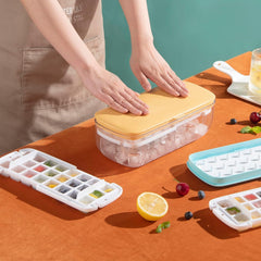 Kuber Industries Ice Cube Tray with Lid | Ice Cube Storage Box with Ice Scoop | 24 Ice Cube Molds for Freezing | One-Press Demolding | BPA Free | Yellow