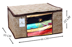 Kuber Industries Flower Design 3 Piece Non Woven Saree Cover, Large, Golden Brown - CTKTC15239