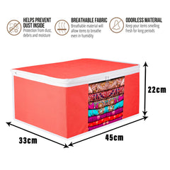 Heart Home Saree Cover | Zip Closure Saree Cover | Clothes Storage Bag | Wardrobe Organiser for Suit | Transparent Window Saree Cover | Plain-White Border | 9 inch | Pack of 9 | Red