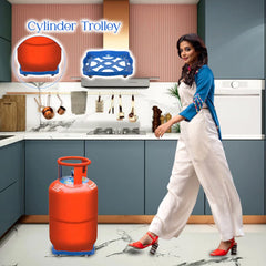 Kuber Industries Cylinder Stand|Unbreakable Plastic Gas Cylinder Stand|LPG Cylinder Stand|Gas Trolly|Square Shape Cylinder Trolley with Wheels|Pack of 2 (Blue)