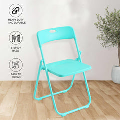 Urbane Home Folding Chair for Home | Iron Frame & PP Plastic Seat | Lightweight, Portable, Balcony, Garden, Camping Chair | Anti Slip Legs | Indoor Outdoor Chair | Lake Blue | 44 * 42 * 75cm