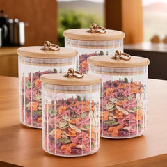 Urbane Home Borosilicate Glass Jar with Bamboo Lid | Kitchen Organizer Items and Storage | Multi-utility, Leakproof, Airtight Jar for Cookies, Snacks, Tea, Coffee, Sugar (530 ml) (Pack of 2)
