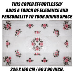 Heart Home Dining Table Cover | PVC Table Cloth Cover | 6 Seater Table Cloth | Flower Almond Table Cover | Table Protector | Table Cover for Dining Table | 60x90 Inch | Black