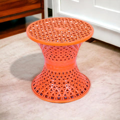 Kuber Industries Seating Stool | Plastic Mesh Damroo Stool | Both Sided Stool for Guestroom | Damroo Style Stool | Stool for Graden | Stool for Balcony | Red