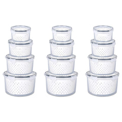 Kuber Industries 12 Pcs Food Containers | Round Storage Box for Fridge | Vegetable Fruit Strainer Basket | Refrigerator Storage Box | Containers With Airtight Lid | HXP00285 | Transparent| Pack of 3