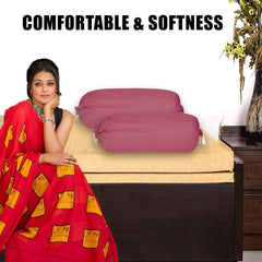 Kuber Industries Bolster Covers | Soft Cotton Bolster Cover Set | Diwan Round Bolster Pillow Covers | Striped Pattern Masand Cover | 16x32 Inch | Pack of 4 | Pink