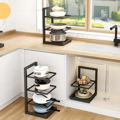 Kuber Industries 2-Layer Pots and Pans Organiser Rack|Kitchen Organization And Storage|Adjustable Pot Lid Holder Rack|Home Kitchen Accessories (Black)