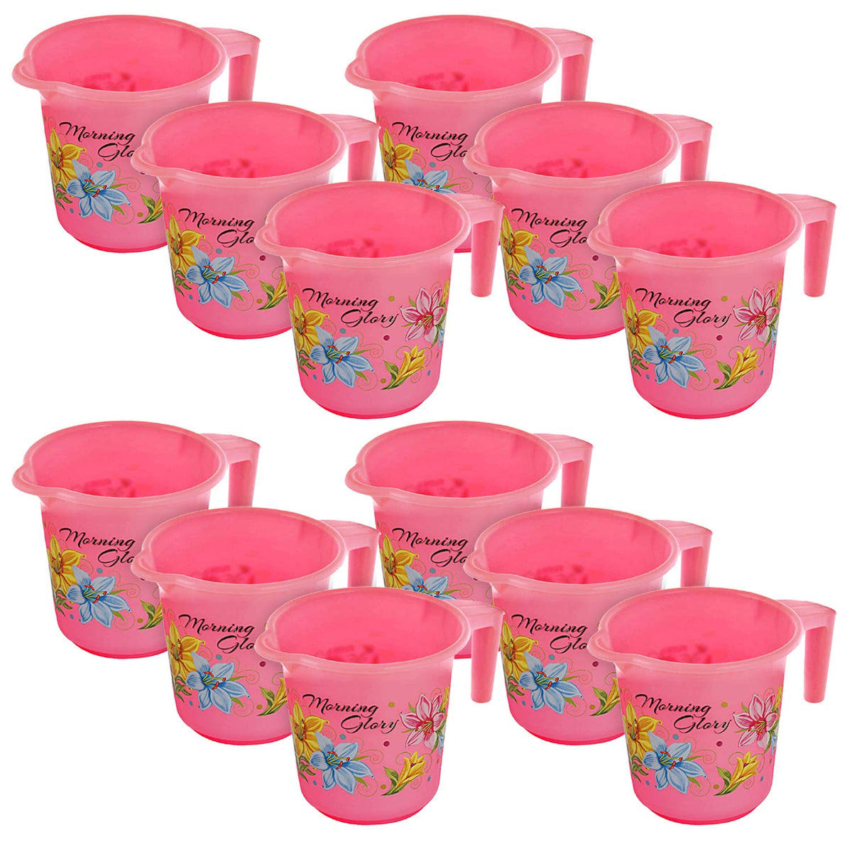Kuber Industries Floral Print 12 Pieces Unbreakable Strong Plastic Bathroom Mug, 500 ML (Pink)-KUBMART10275