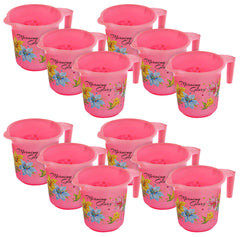 Kuber Industries Floral Print 12 Pieces Unbreakable Strong Plastic Bathroom Mug, 500 ML (Pink)-KUBMART10275