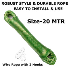 Heart Home Cloth Drying Rope | PVC Coated Laundry Line Rope | Laundry Clothesline | Cloth Drying Wire Rope with 2 Hooks | Clothes Drying Line | 20 MTR | Multicolor
