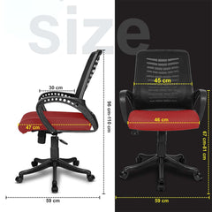 Kuber Industries Ergonomic Revolving Office Chairs for Work From Home | Comes with Manual Height Adjustable, Armrest Support | Comfy Study Chair for Students with Wheels | Black & Red Seat