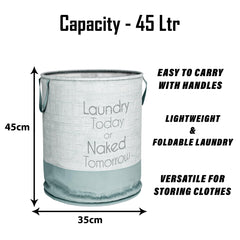 Heart Home Laundry Basket | Non-Woven Round Laundry Basket | Clothes Storage Hamper | Foldable Laundry Bag with Handle | Toy Storage Basket | Jute-Print | 45 LTR | Gray