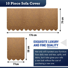 Heart Home Sofa Cover | Net Sofa Slipcover Set | Sofa Cover for Living Room | Sofa Slip Cover for Hall | 5-Seater Sofa Cover for Home Decor | Self Ginger Sofa Cover Set | Golden