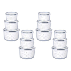 Kuber Industries 12 Pcs Food Containers | Round Storage Box for Fridge | Vegetable Fruit Strainer Basket | Refrigerator Storage Box | Containers With Airtight Lid | HXP00282 | Transparent | Pack of 4