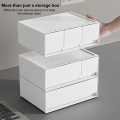 Homestic Stackable Drawer Box Organizer | 3 Drawers Stackable Desktop Organizer | For Office Supplies, Stationery | Countertop Pen Holder | Generic Storage Case| W1943 | White