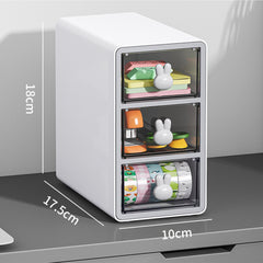 Kuber Industries Drawer Storage Box Shelf | 3 cell Large Capacity | Transparent Front Panel | Office Desktop Organizer Box | Plastic Stackable Drawers for Home and Office | W2603 | Grey