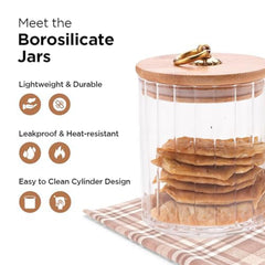 Urbane Home Borosilicate Glass Jar with Bamboo Lid | Kitchen Organizer Items and Storage | Multi-utility, Leakproof, Airtight Jar for Cookies, Snacks, Tea, Coffee, Sugar (530 ml) (Pack of 2)