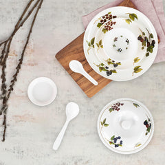 Heart Home 40 Pieces Round Melamine Microwave & Dishwasher Safe Dinnerware Kitchen Crockery Set | Glossy Dinner Sets & Kitchen Set for Home | Deluxe Blueberry Floral - White